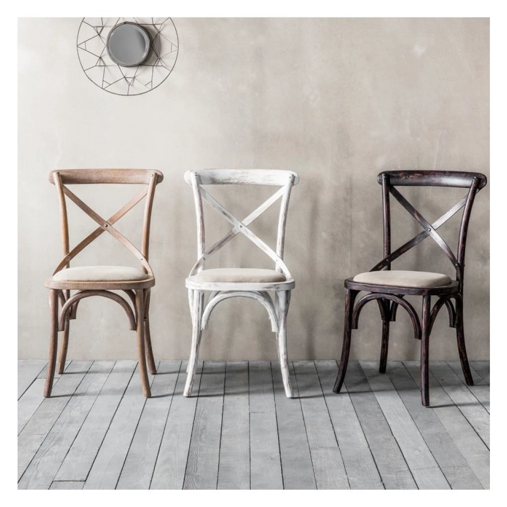 Cafe Chair cross back bentwood Dining Chair with upholstered seat - Natural finish