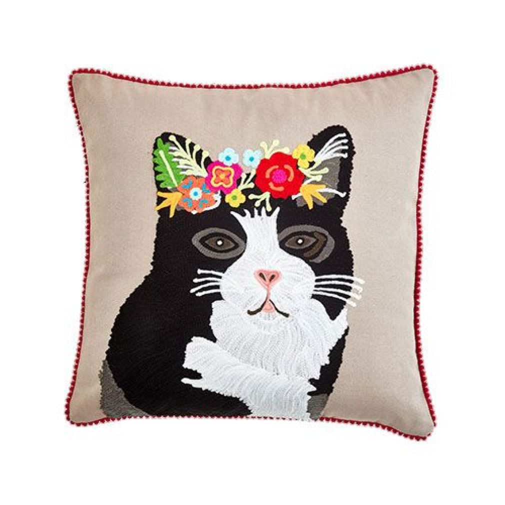 Floral Tuxedo Cat Cushion