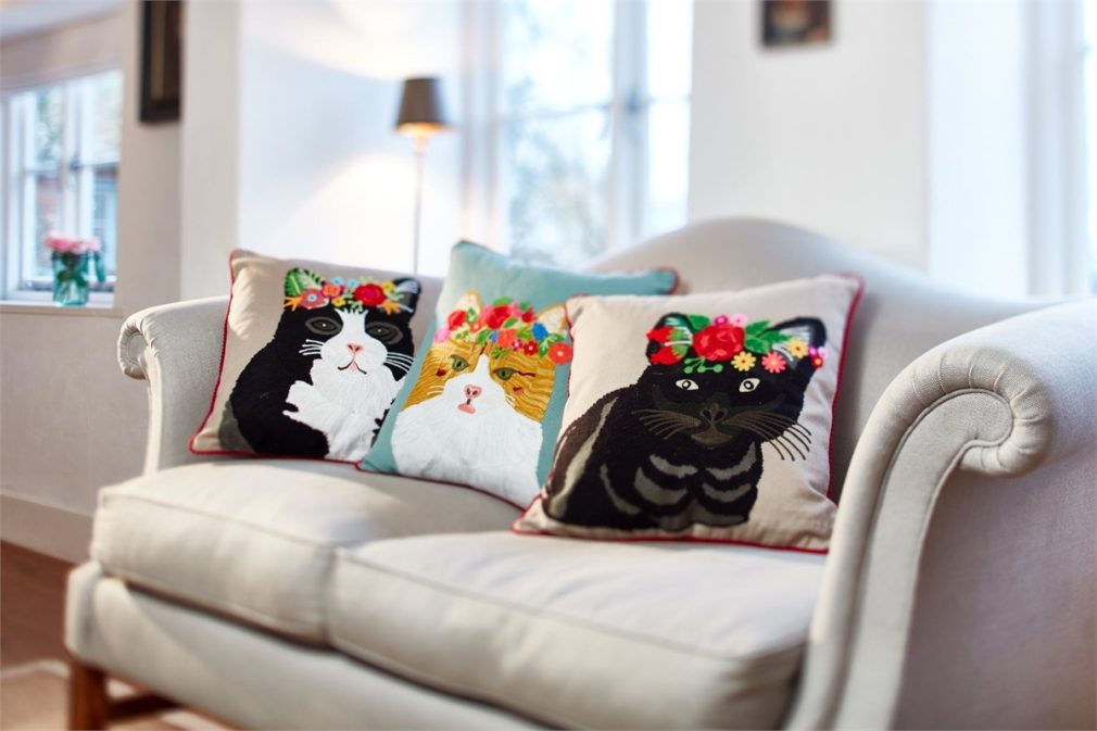 Floral Tuxedo Cat Cushion