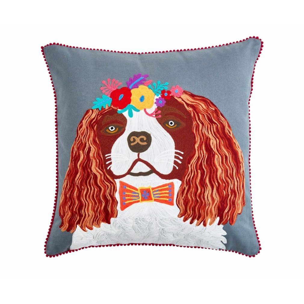 Floral King Charles Spaniel Cushion