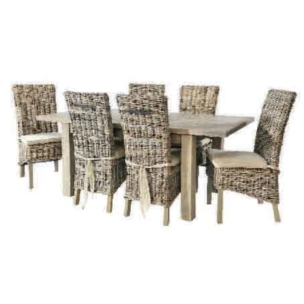 SET OF 4 Maya Grey Kubu / Rattan Seat Dining Chairs with seat pad