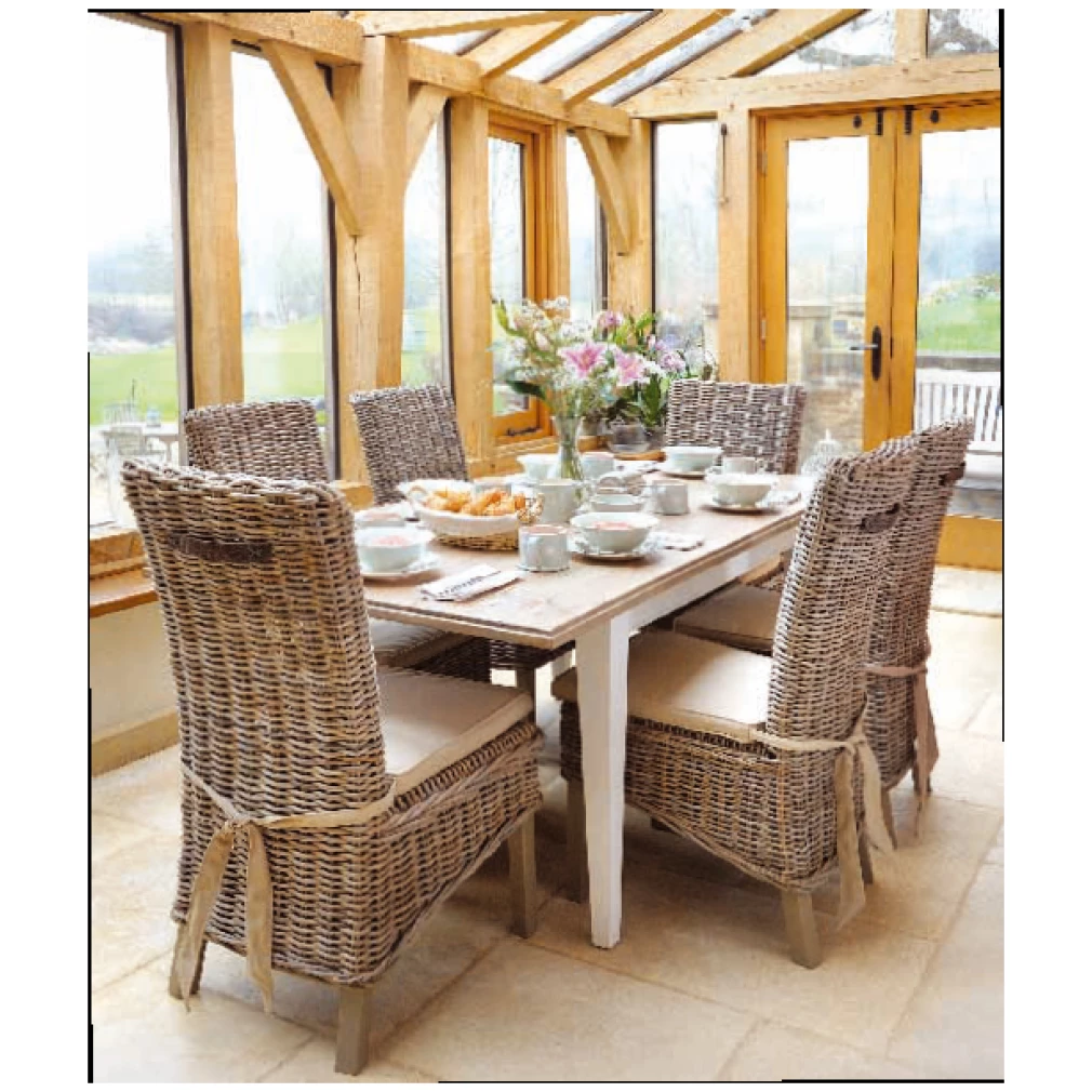 SET OF 4 Maya Grey Kubu / Rattan Seat Dining Chairs with seat pad