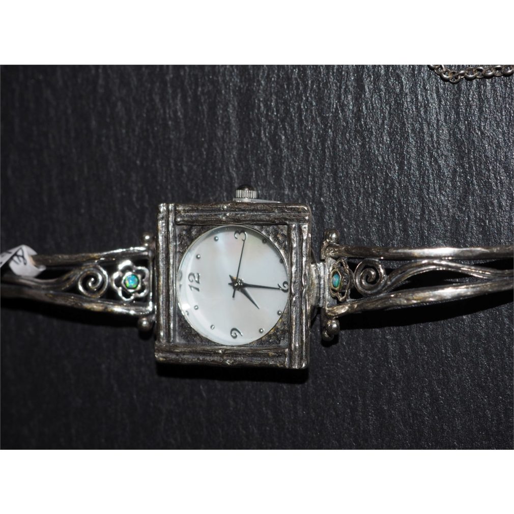 Silver watch - Square face with opal stone