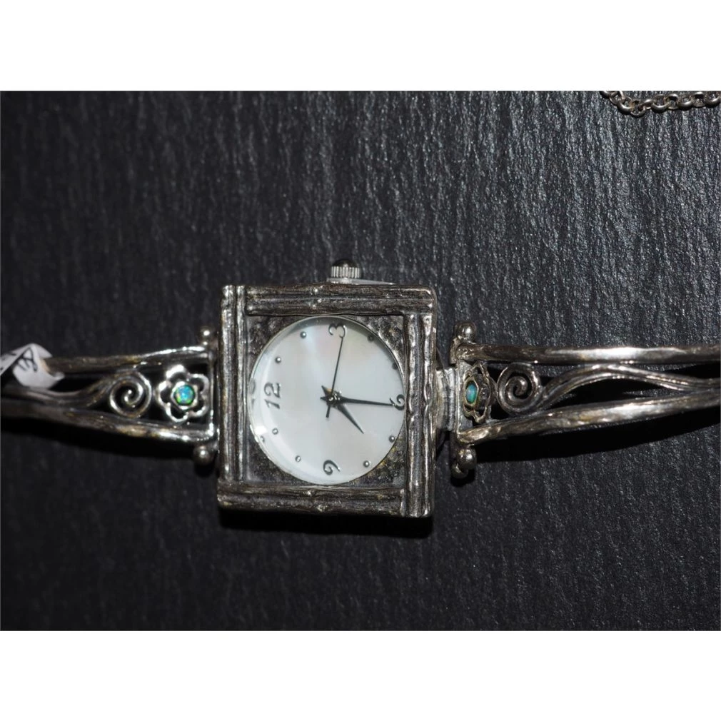 Silver watch - Square face with opal stone