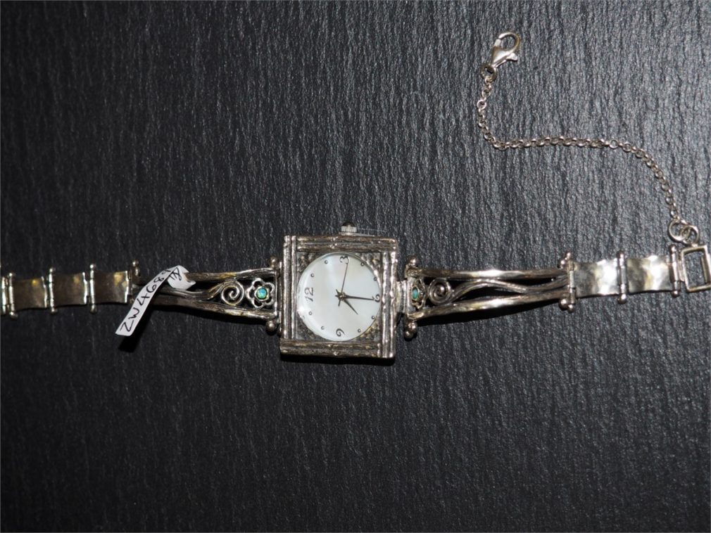 Silver watch - Square face with opal stone