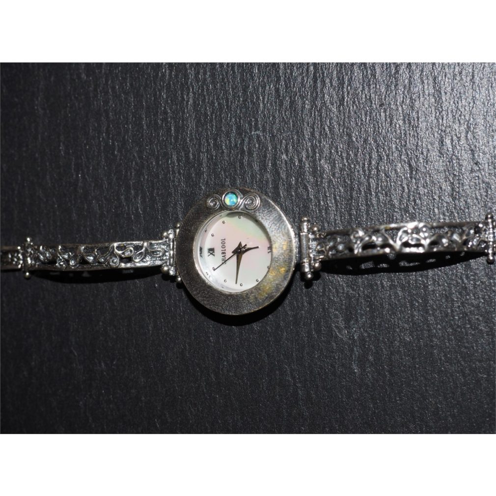 Silver watch - Round Face - Blue opal