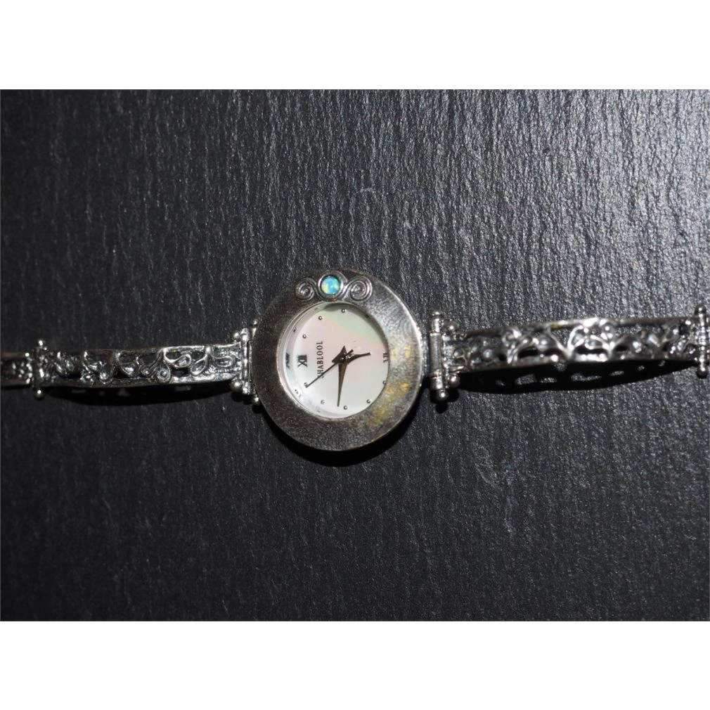 Silver watch - Round Face - Blue opal
