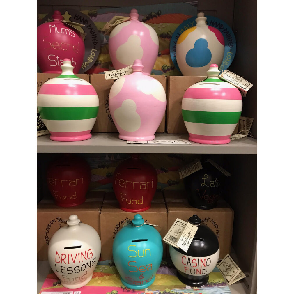 Terramundi money pot - Pink-green-white stripe x2 pots