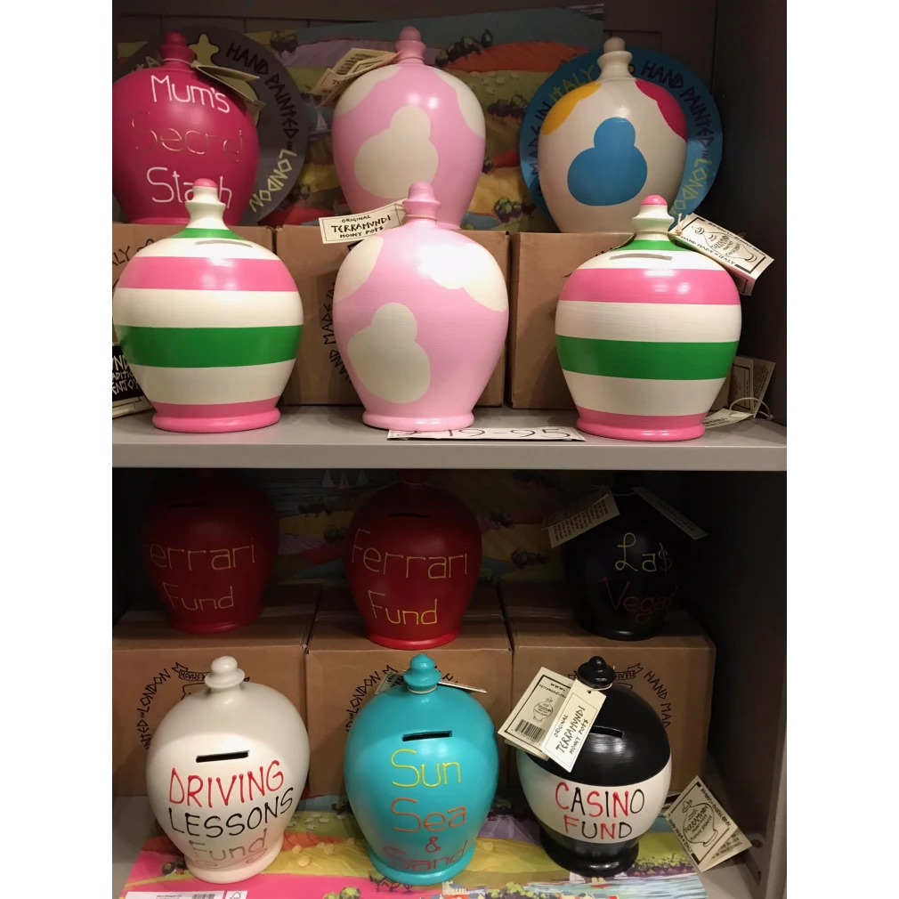 Terramundi money pot - Pink-green-white stripe x2 pots