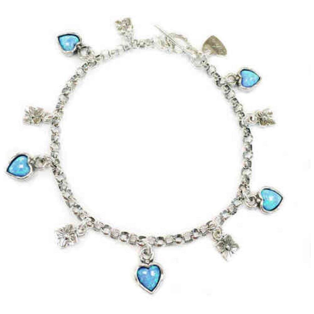 Ladies Opal love heart & Flower charm bracelet