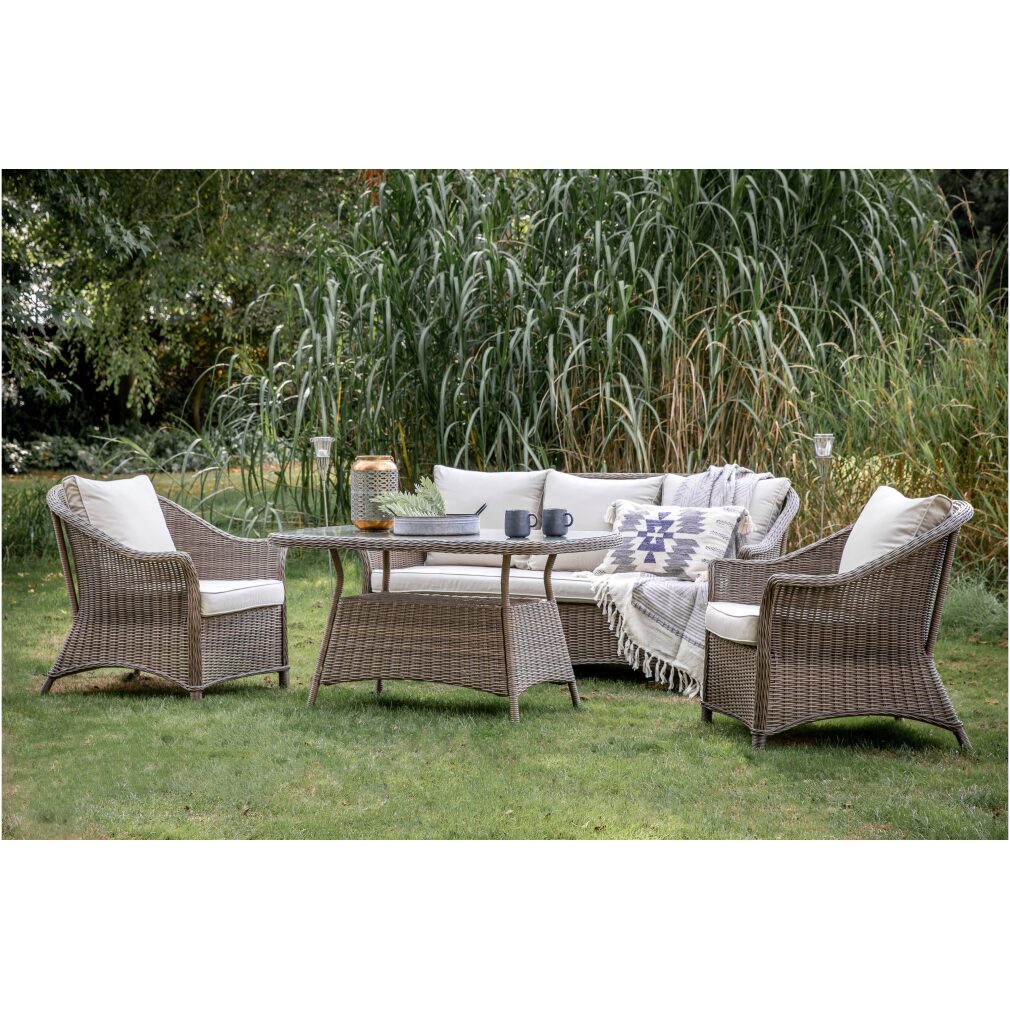 EX Display Petra Lounge Dining Set in Natural + Free Outdoor Cover - Outdoor Rattan Furniture