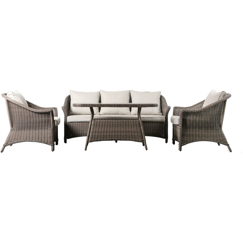 EX Display Petra Lounge Dining Set in Natural + Free Outdoor Cover - Outdoor Rattan Furniture