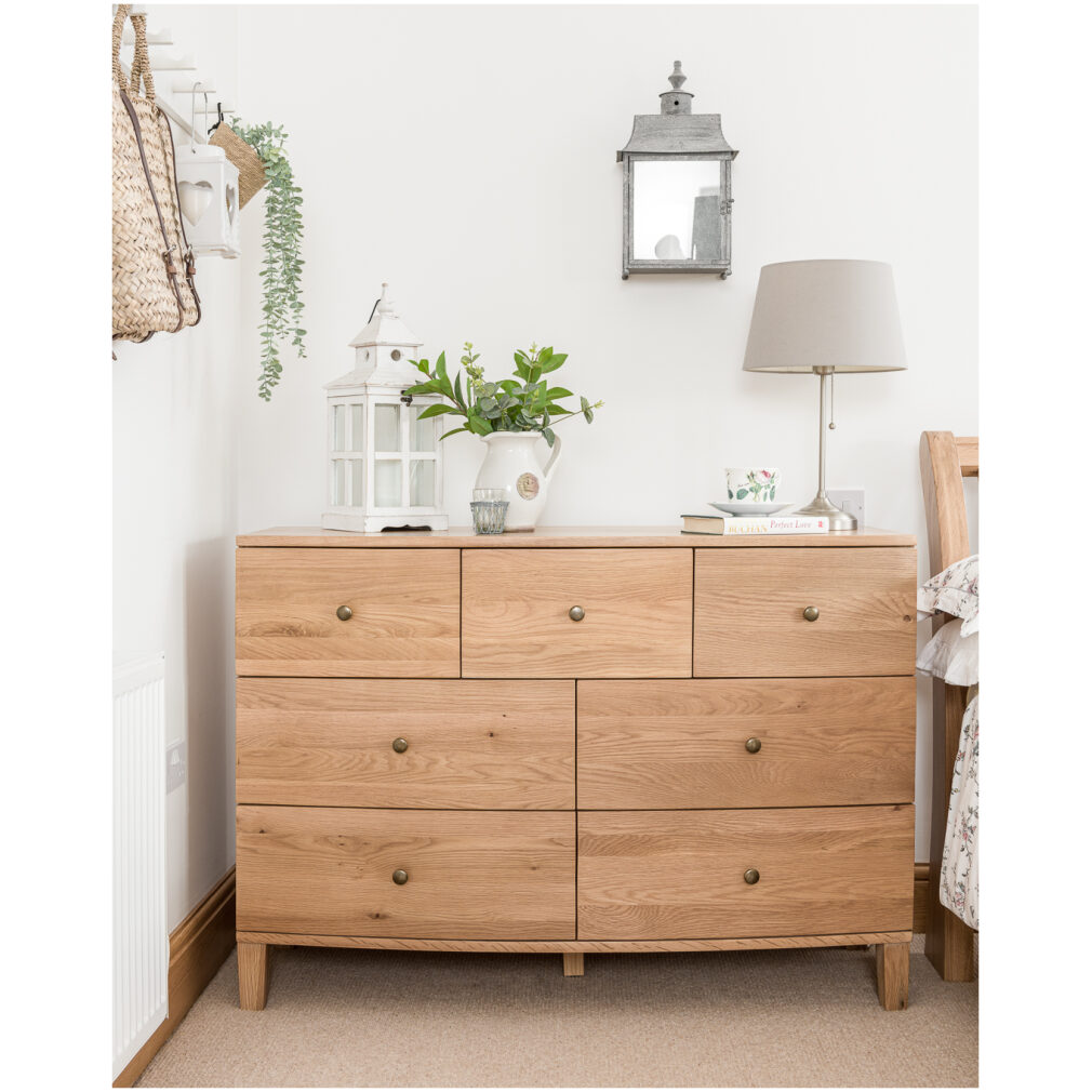 3 Over 4 Wide Chest of Drawers - Portland Oak Bedroom Furniture