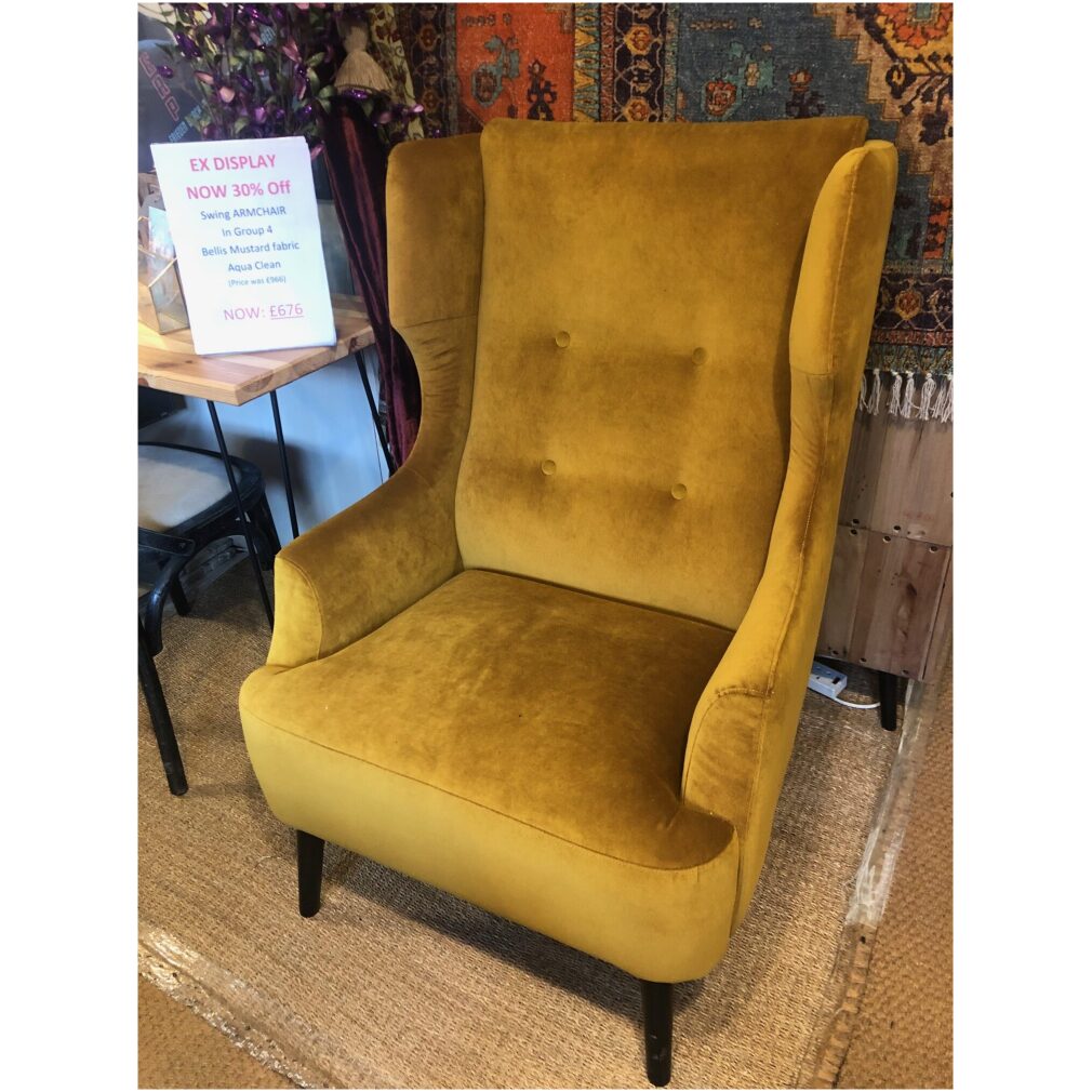 Ex Display Swing Armchair by Sits - in Mustard aqua clean fabric