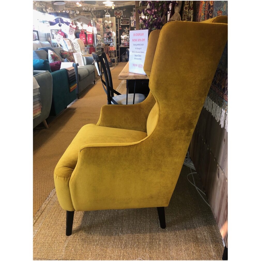 Ex Display Swing Armchair by Sits - in Mustard aqua clean fabric