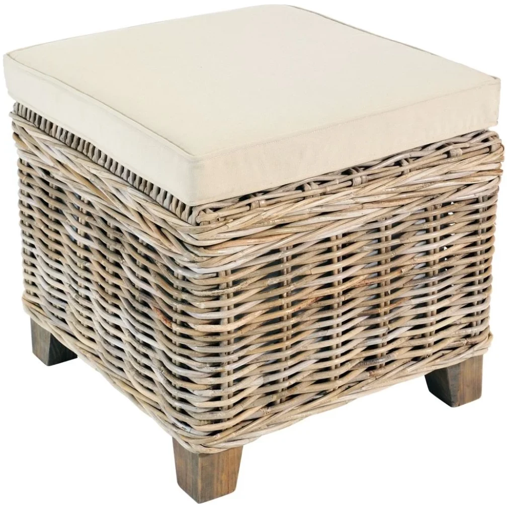 Maya Rattan Storage Stool - in grey