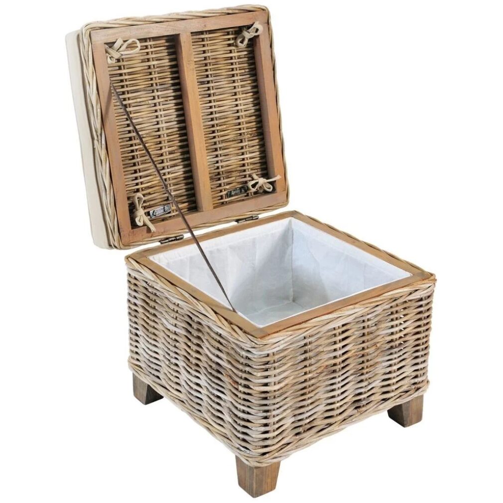 Maya Rattan Storage Stool - in grey