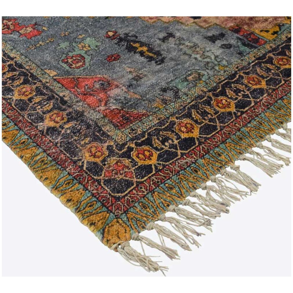 Blue Rose Cotton chenille Printed Rug