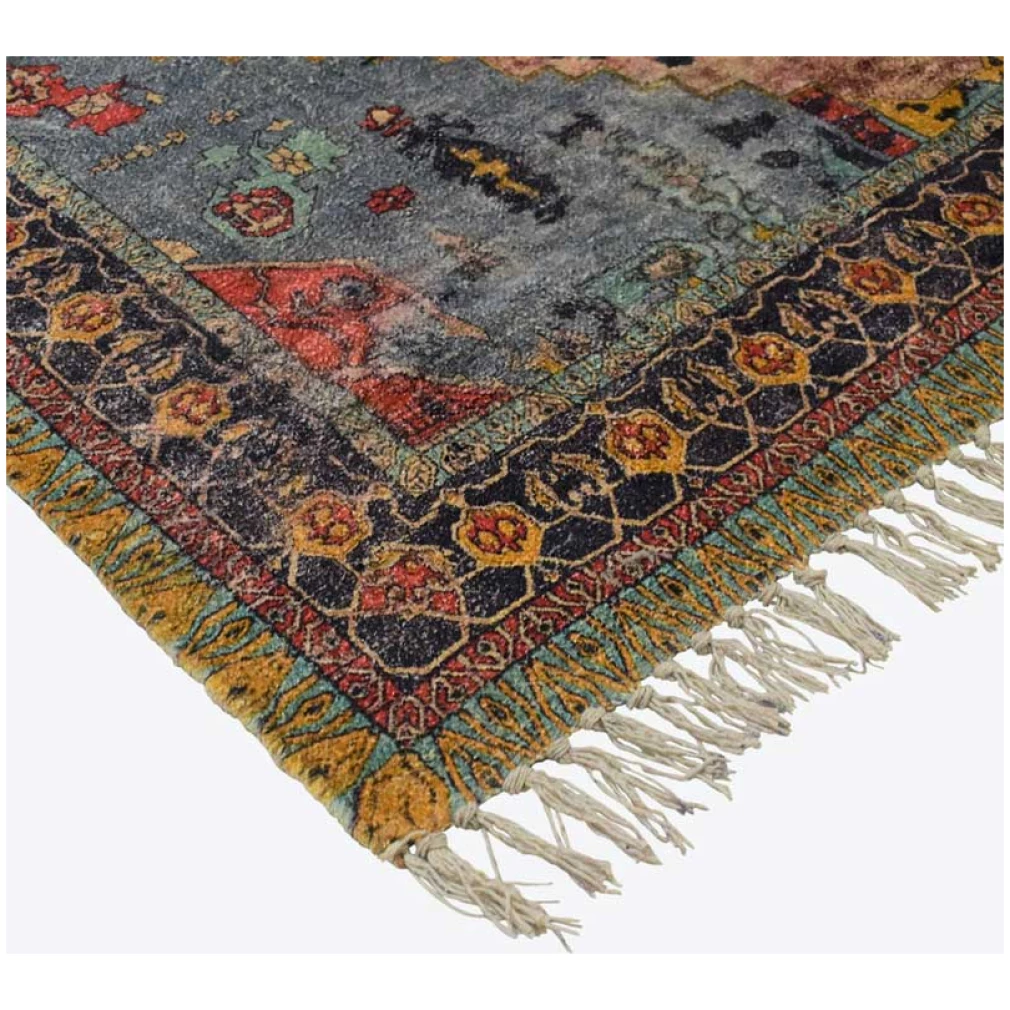 Blue Rose Cotton chenille Printed Rug