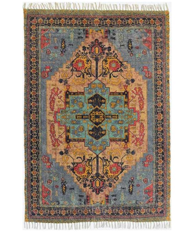 Blue Rose Cotton chenille Printed Rug