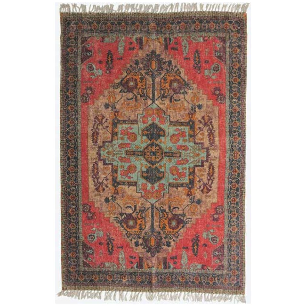 Red Rose Cotton chenille Printed Rug