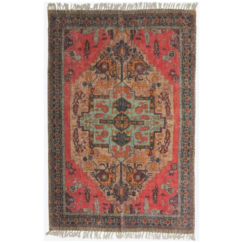Red Rose Cotton chenille Printed Rug