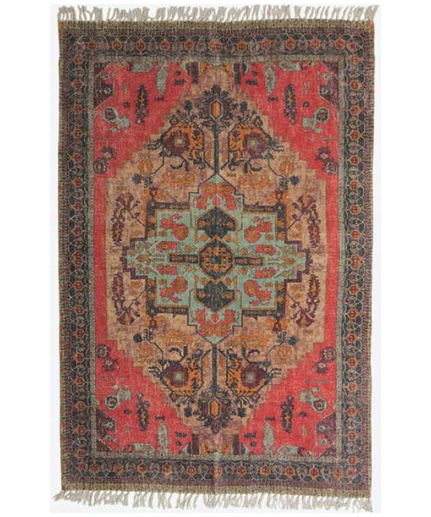 Red Rose Cotton chenille Printed Rug