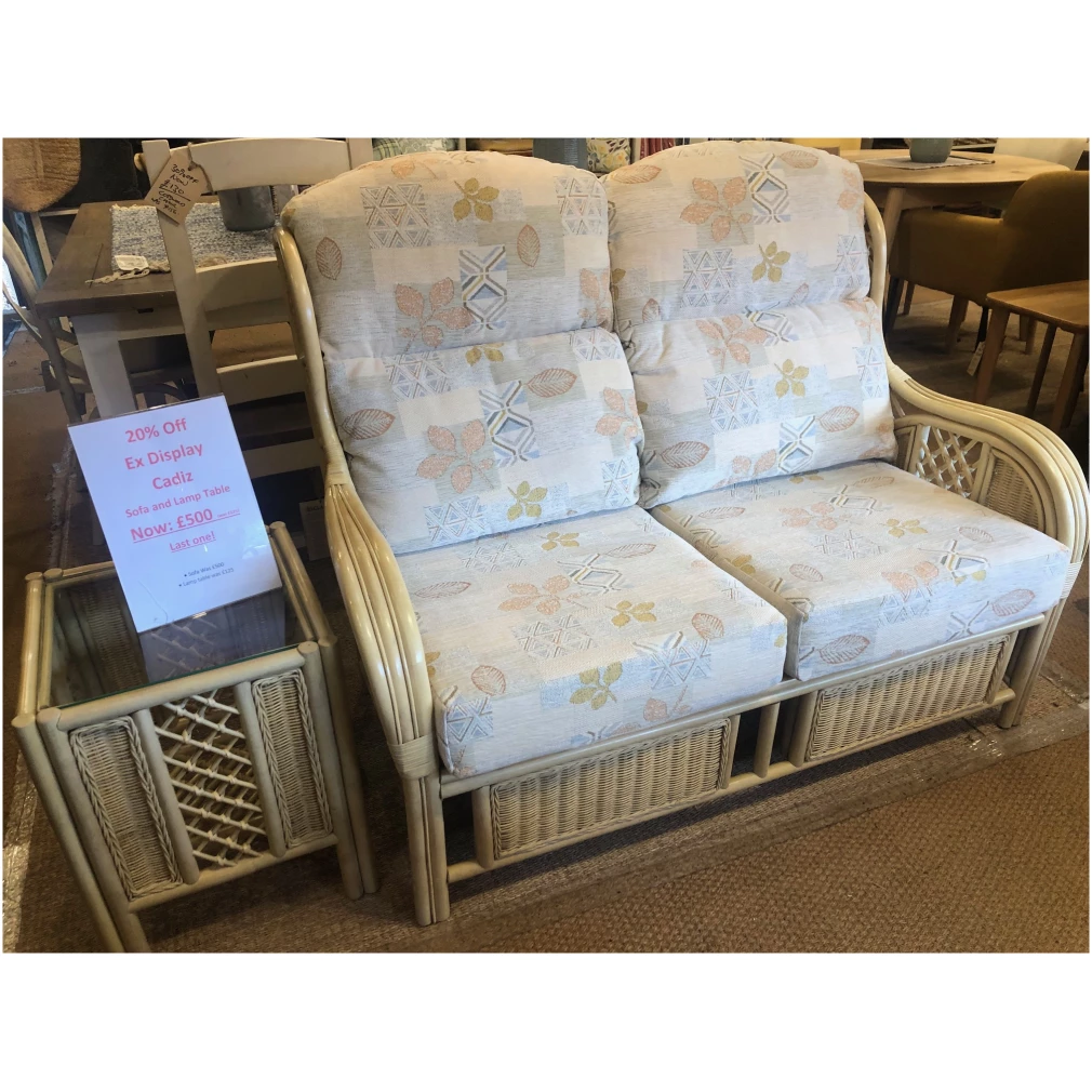 Ex Display Cadiz Cane Sofa and Lamp Table