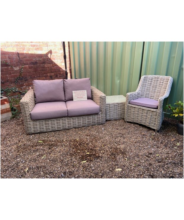 EX DISPLAY Tuscany Outdoor Garden Furniture Range - 2 Seater Sofa + Cover + Side Table + Carver Chair