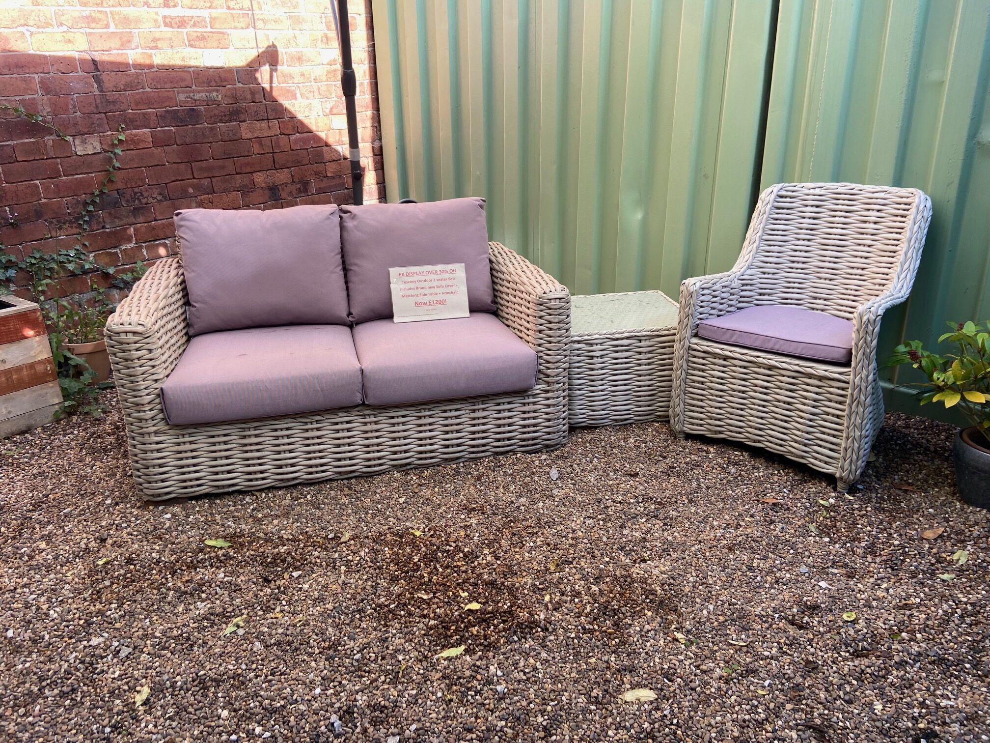 EX DISPLAY Tuscany Outdoor Garden Furniture Range - 2 Seater Sofa + Cover + Side Table + Carver Chair