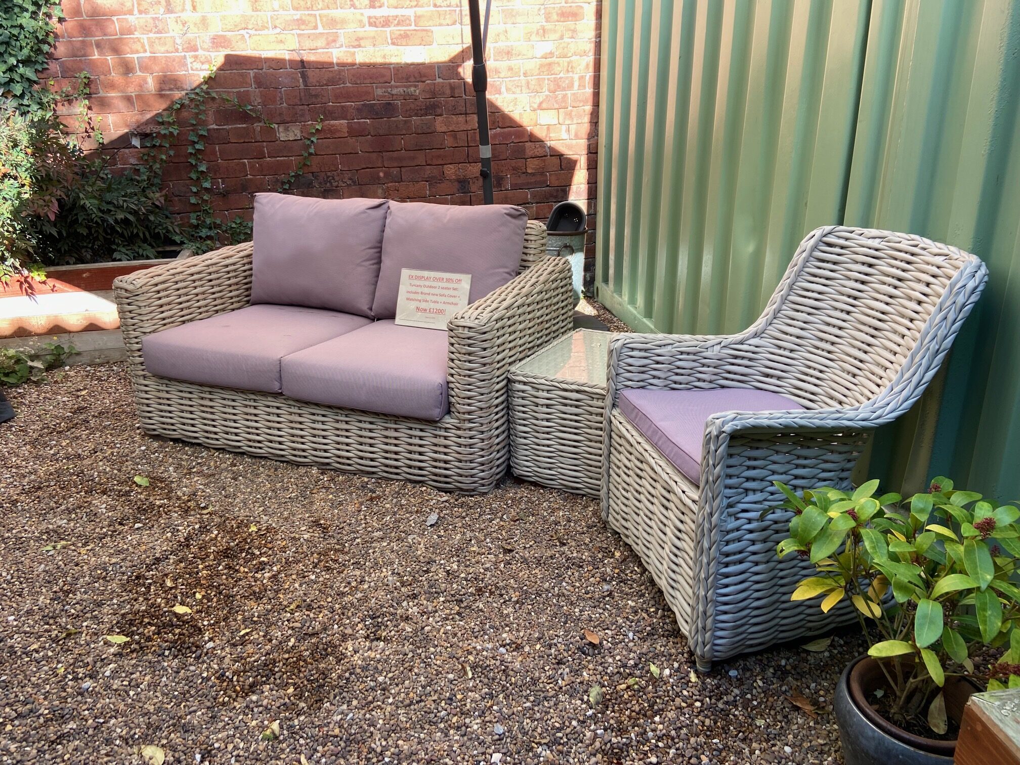 EX DISPLAY Tuscany Outdoor Garden Furniture Range - 2 Seater Sofa + Cover + Side Table + Carver Chair