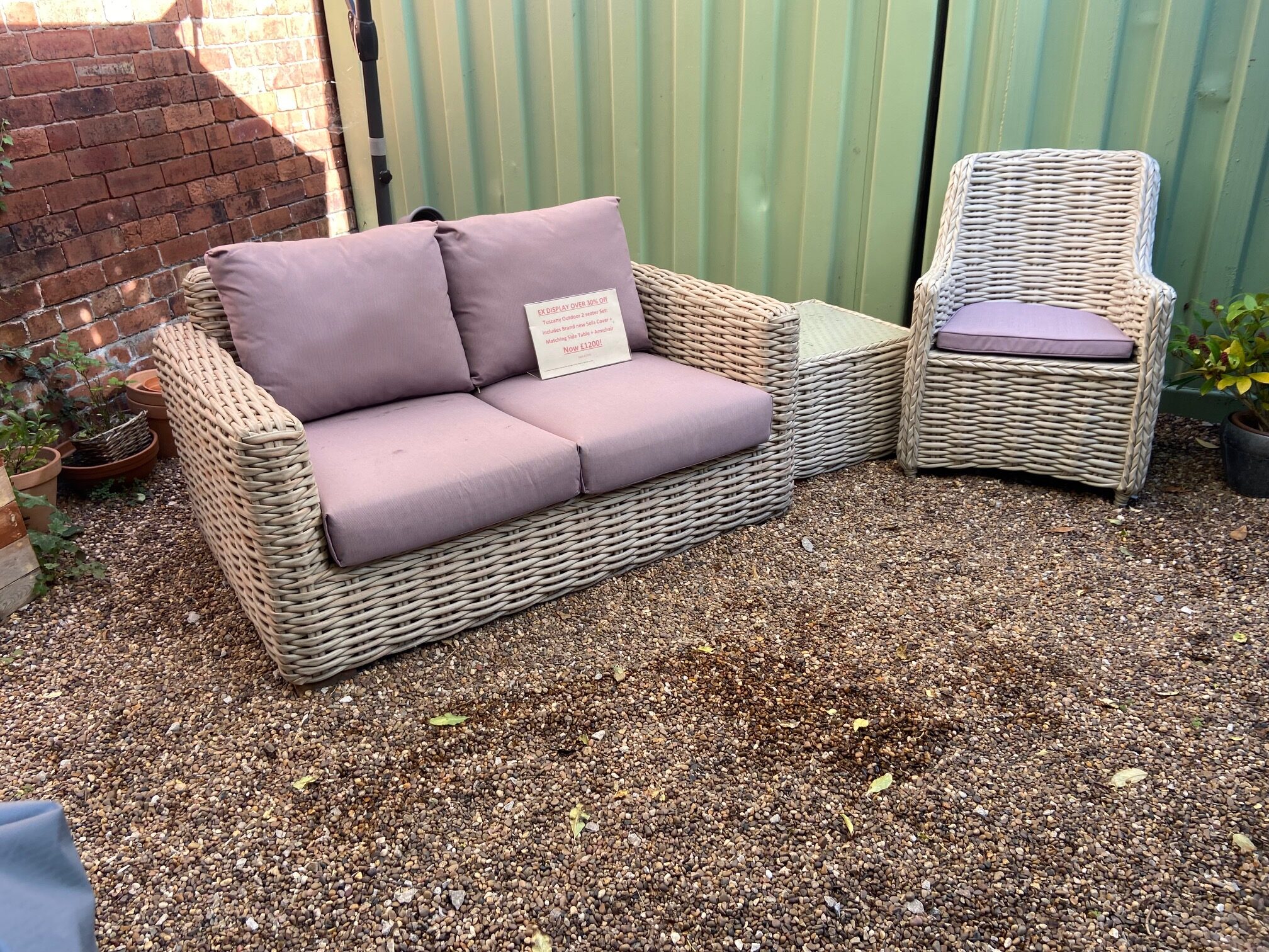 EX DISPLAY Tuscany Outdoor Garden Furniture Range - 2 Seater Sofa + Cover + Side Table + Carver Chair