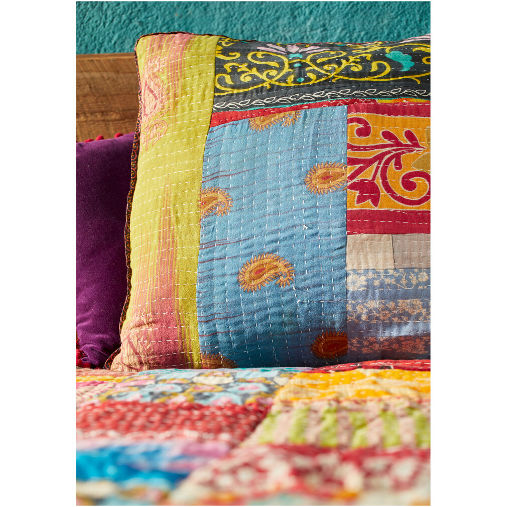 Vintage Kantha Stitch Patch Cushion - Complete with inner