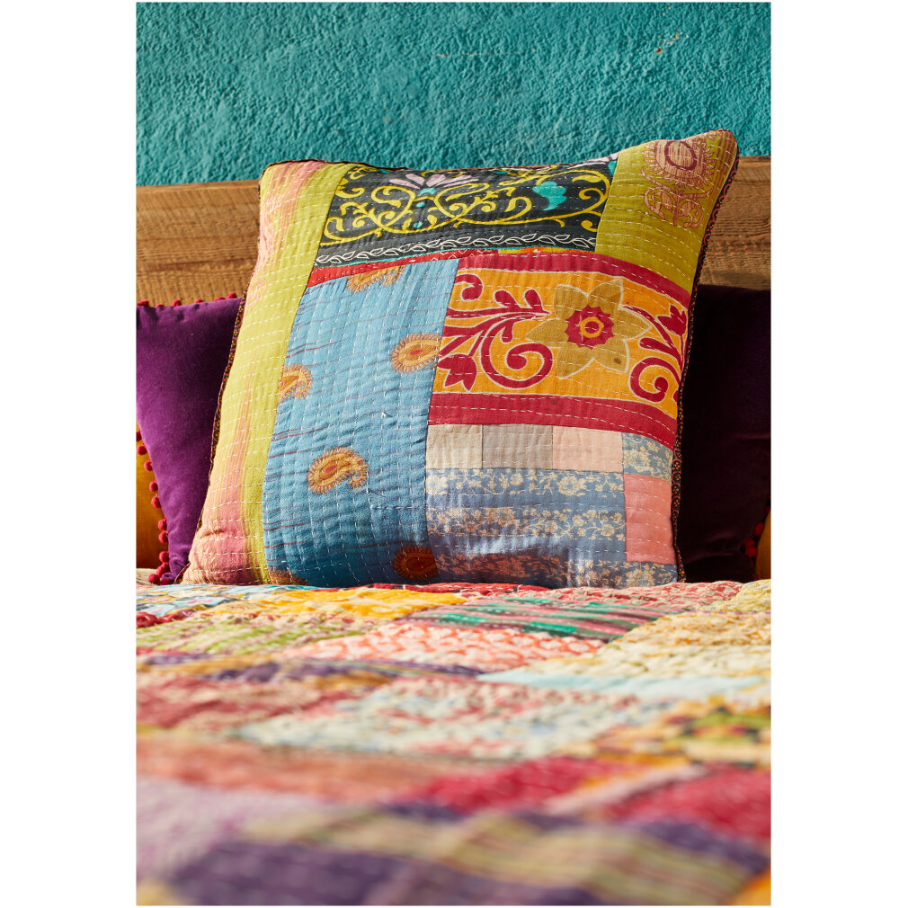 Vintage Kantha Stitch Patch Cushion - Complete with inner