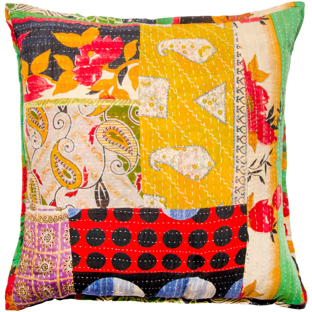 Vintage Kantha Stitch Patch Cushion - Complete with inner