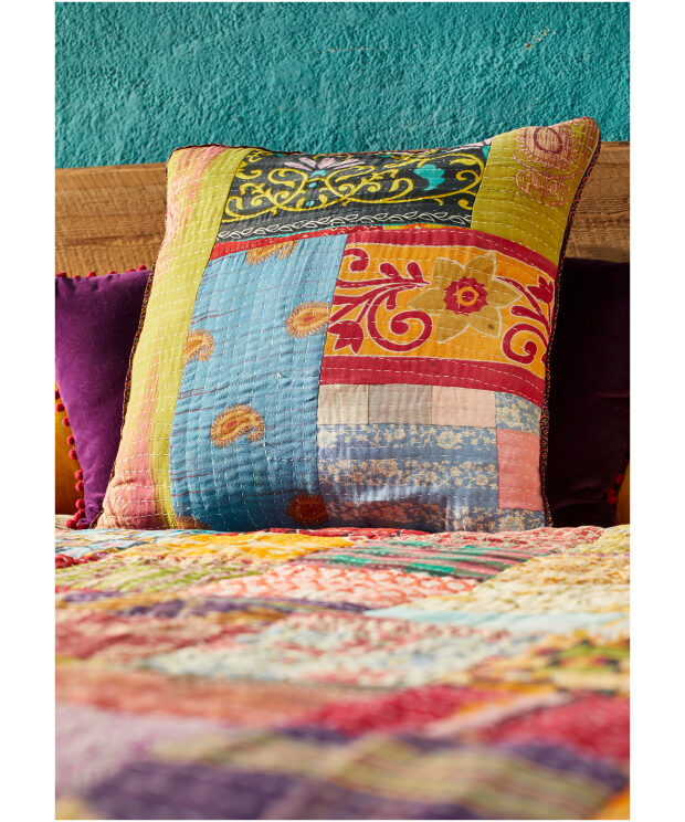 Vintage Kantha Stitch Patch Cushion - Complete with inner