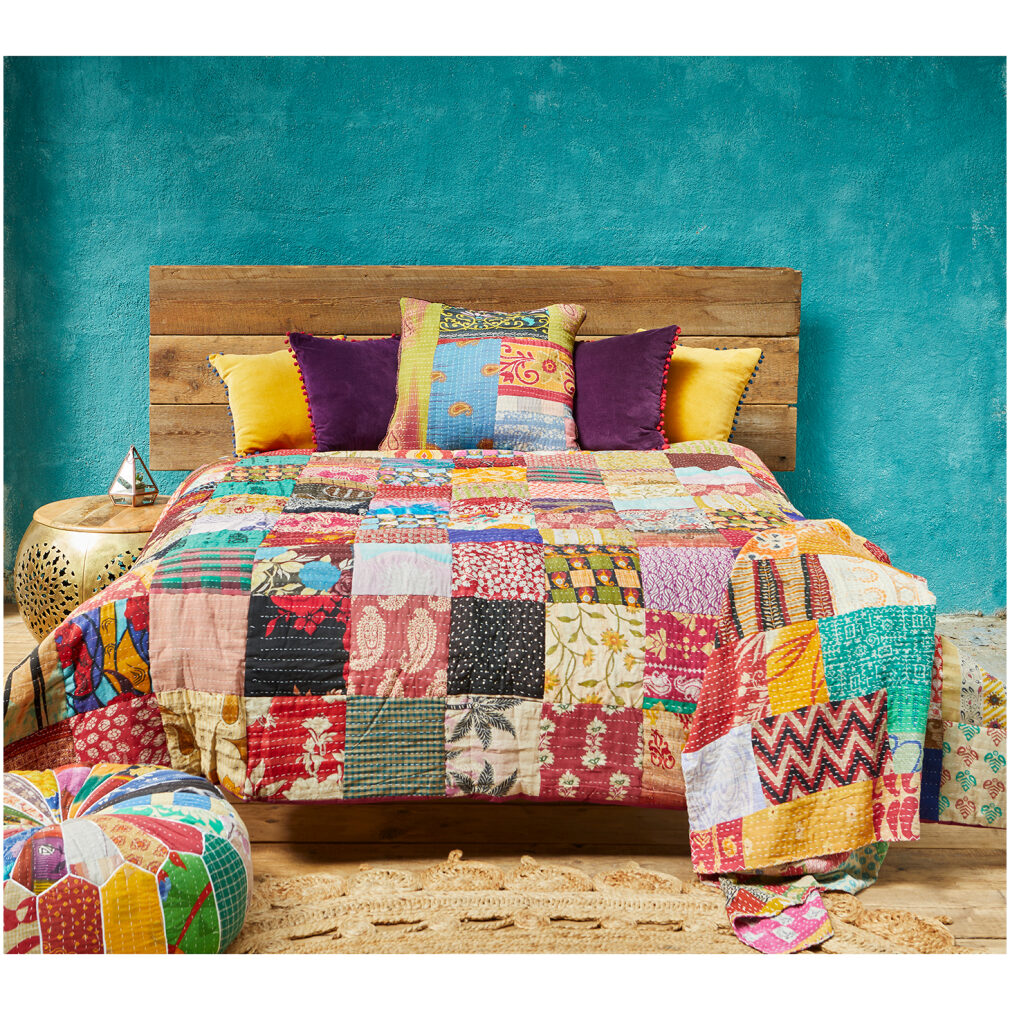 Vintage Kantha Stitch Quilted Bedcover/Throw