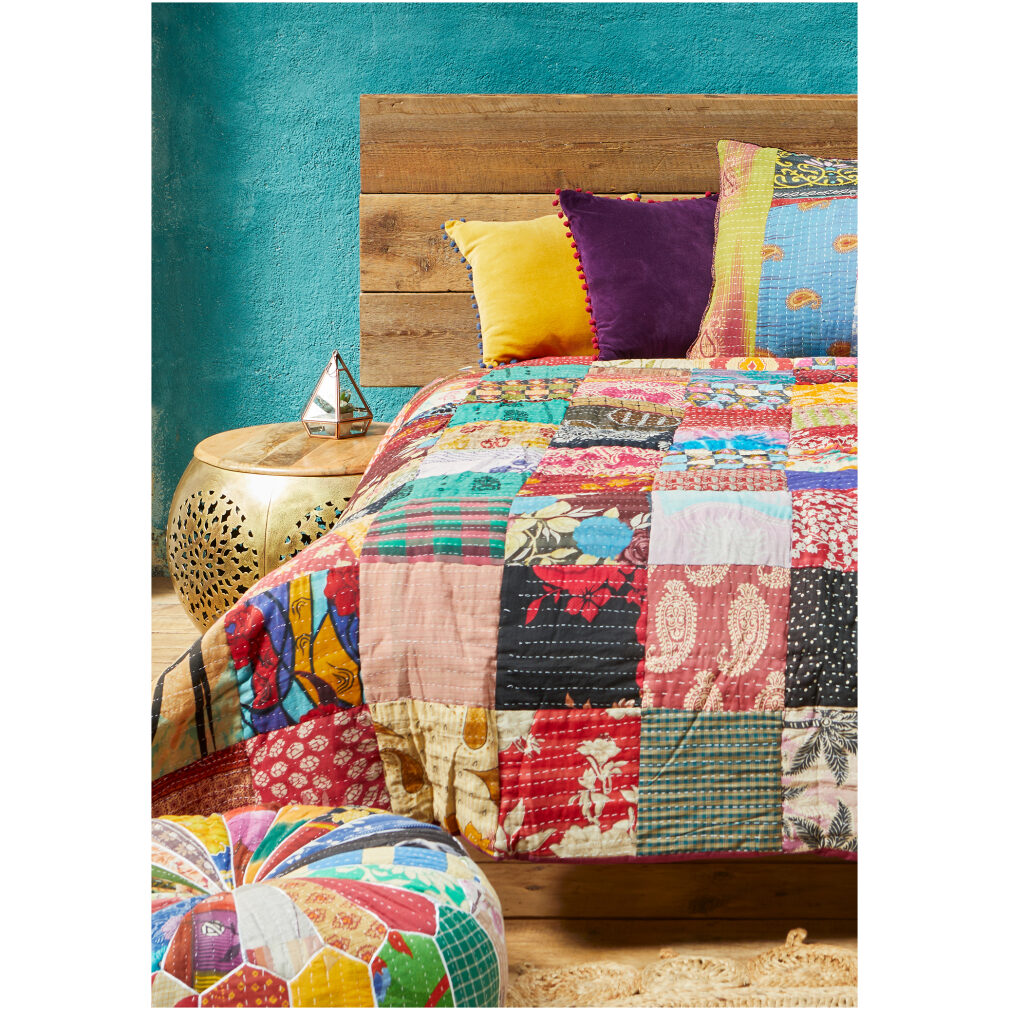 Vintage Kantha Stitch Quilted Bedcover/Throw