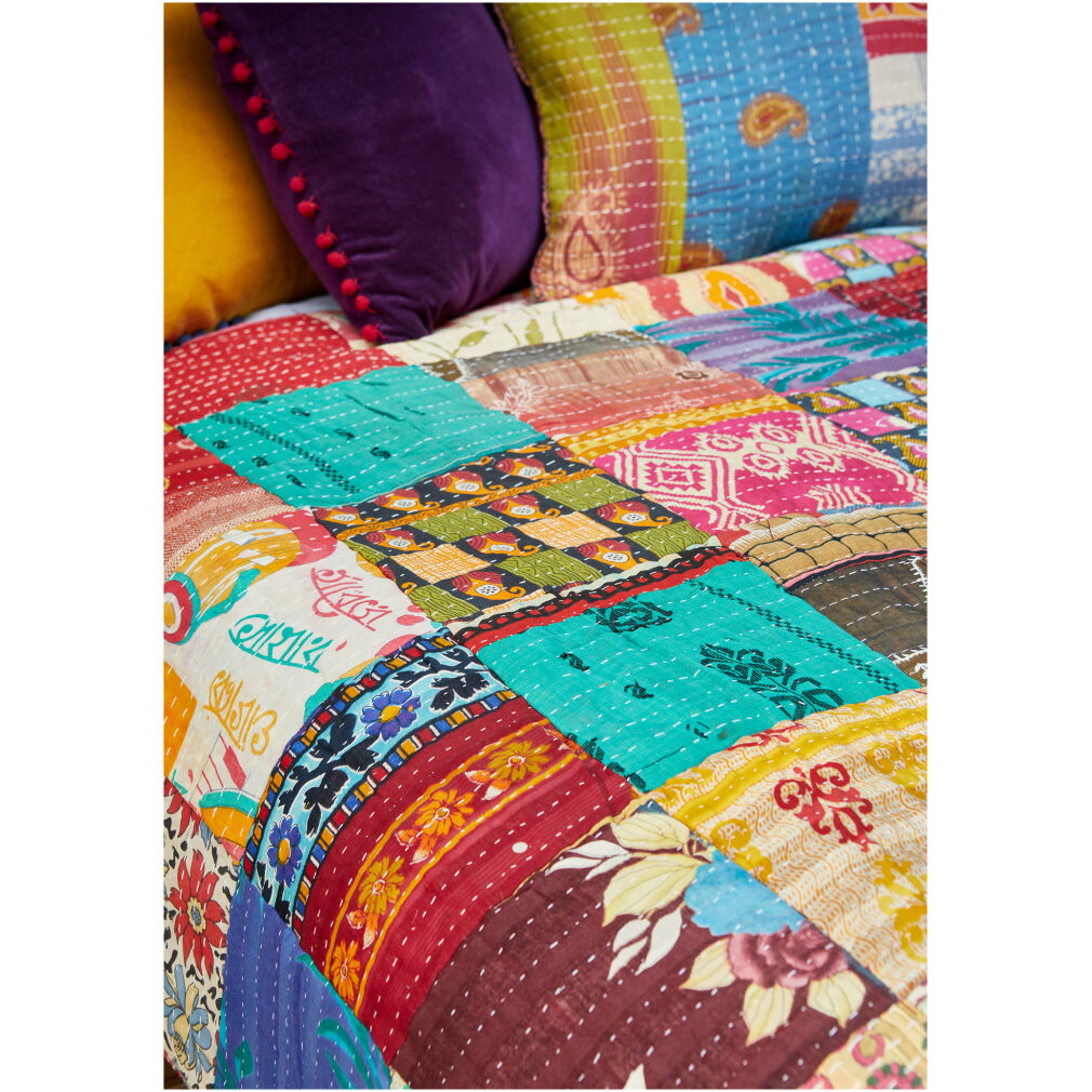 Vintage Kantha Stitch Quilted Bedcover/Throw