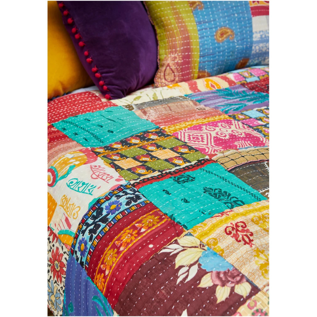 Vintage Kantha Stitch Quilted Bedcover/Throw