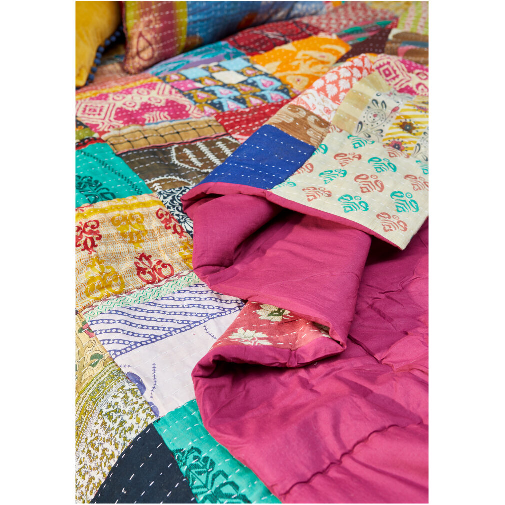 Vintage Kantha Stitch Quilted Bedcover/Throw