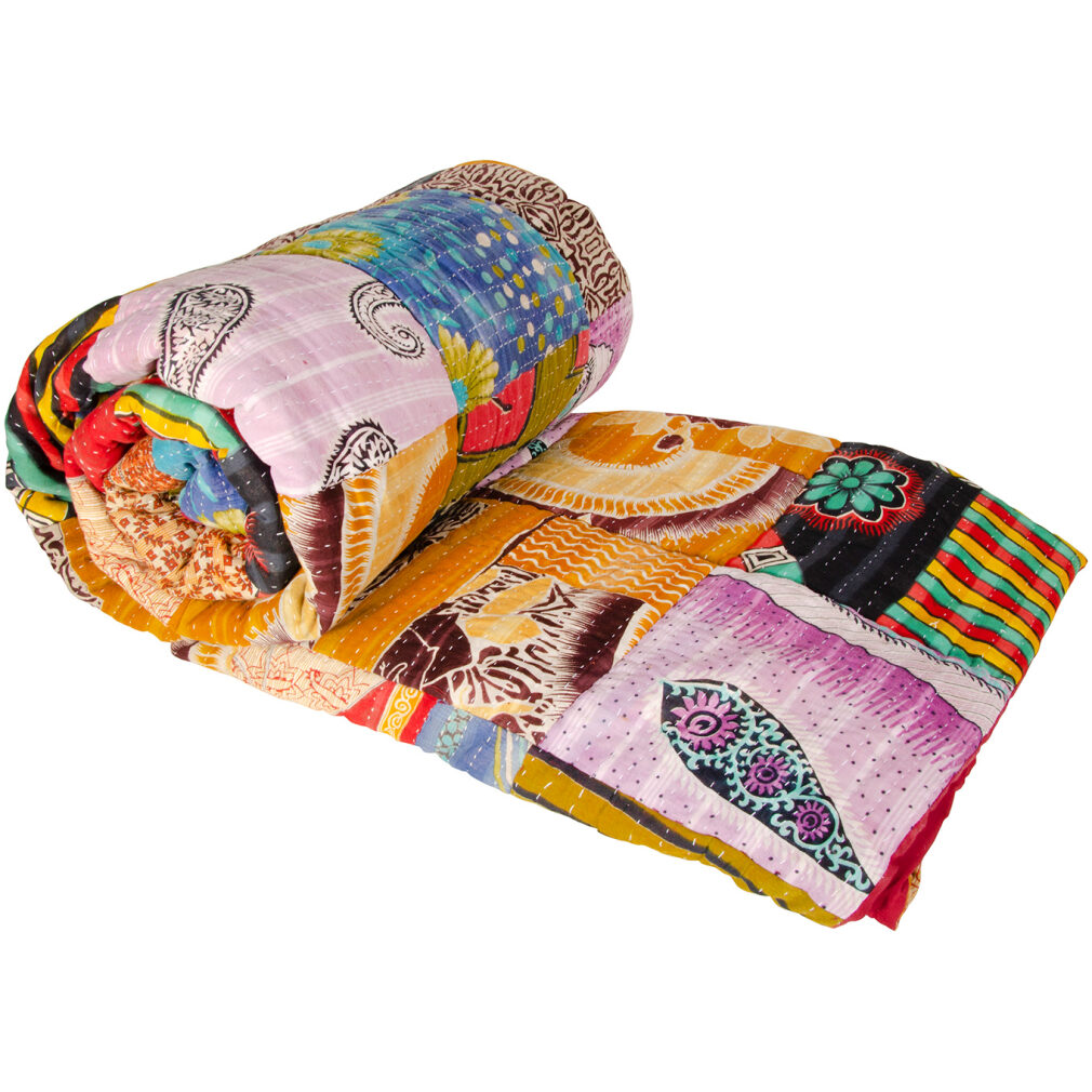 Vintage Kantha Stitch Quilted Bedcover/Throw