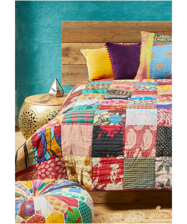 Vintage Kantha Stitch Quilted Bedcover/Throw