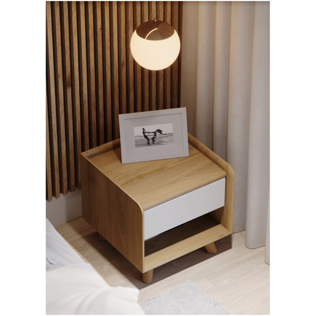 Lago Bedroom Furniture - Bedside 1 Drawer - White