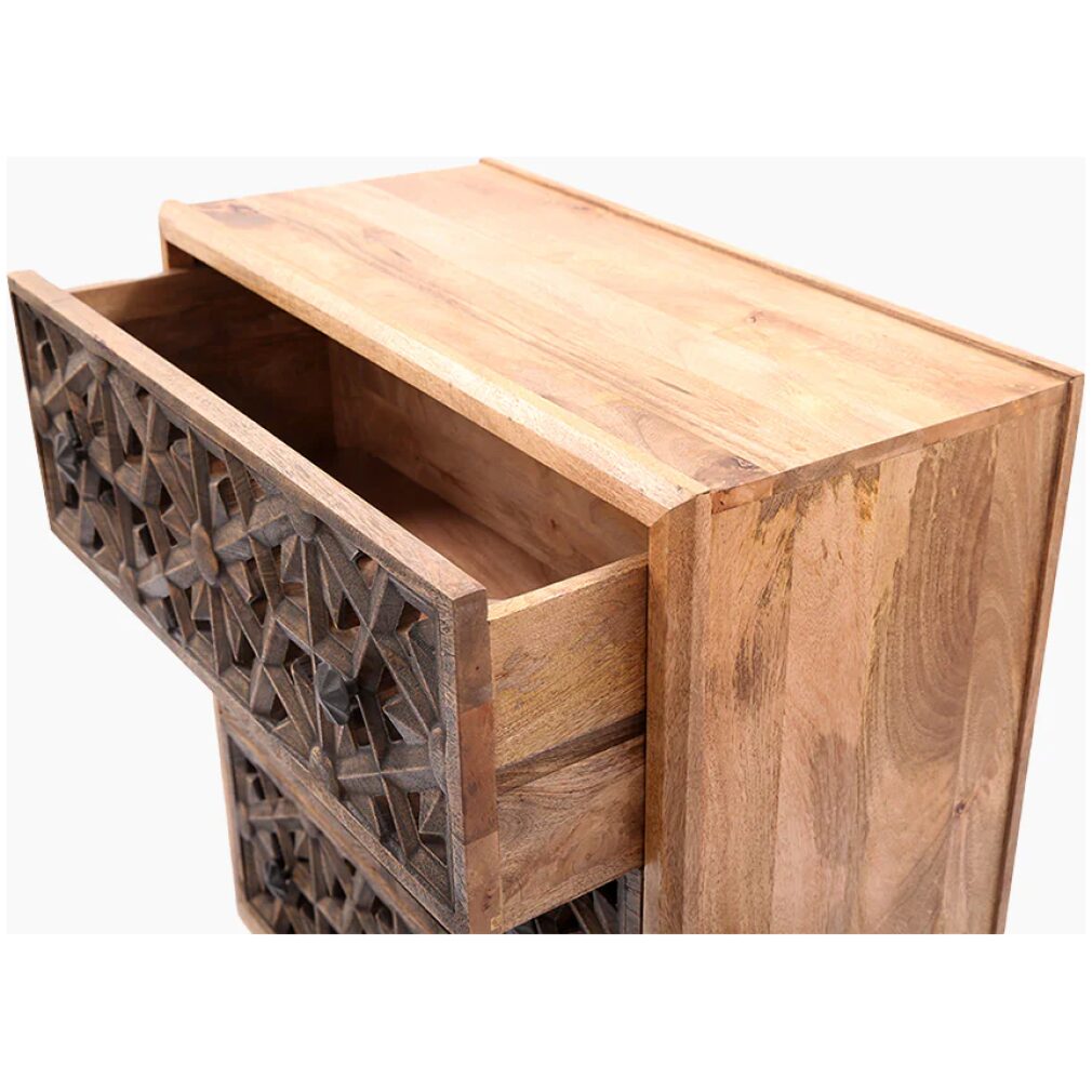 Zaayah Cut Work Wooden Three Chest of Drawers