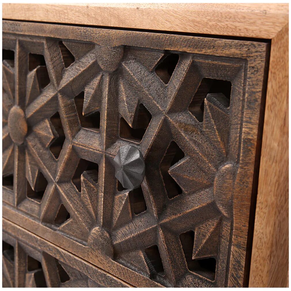 Zaayah Cut Work Wooden Three Chest of Drawers