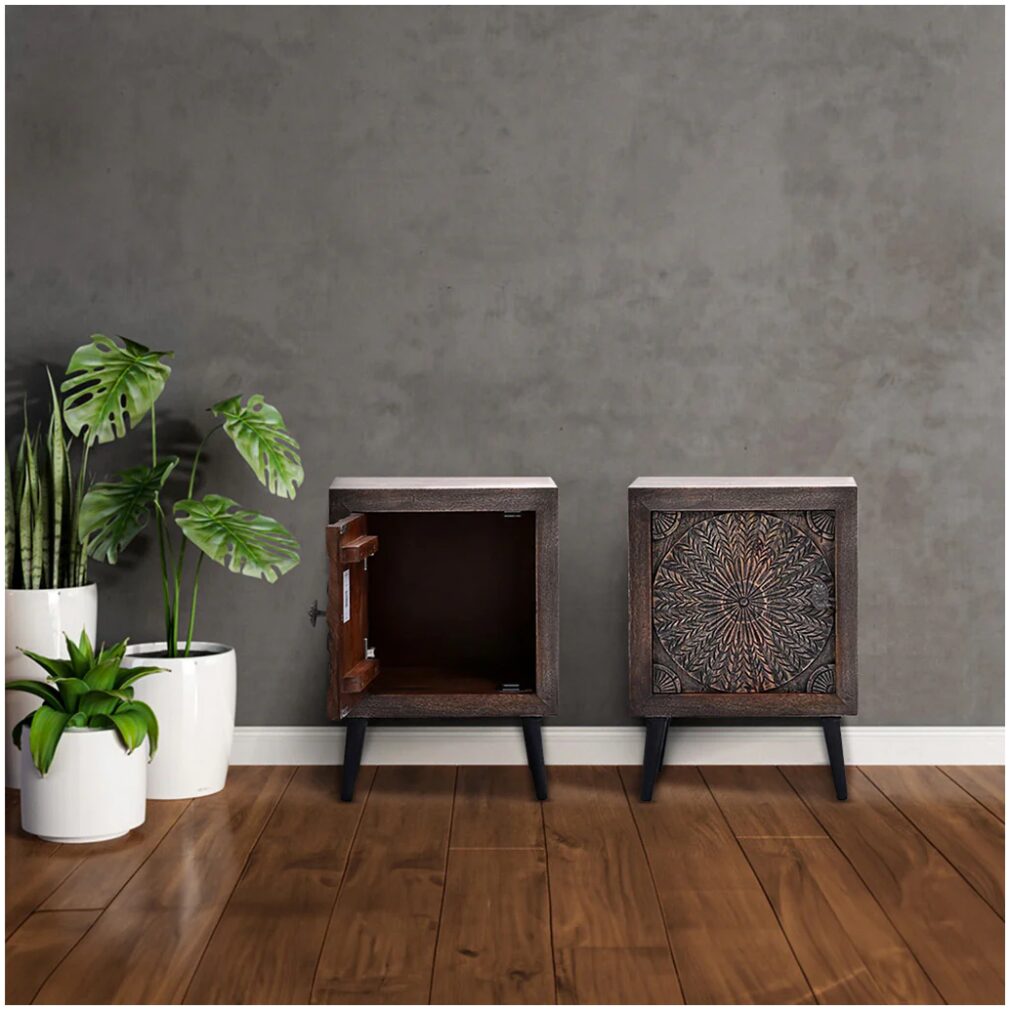 Reiki Mandala Wooden Side Table