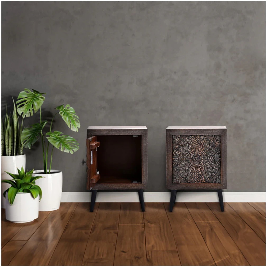 Reiki Mandala Wooden Side Table