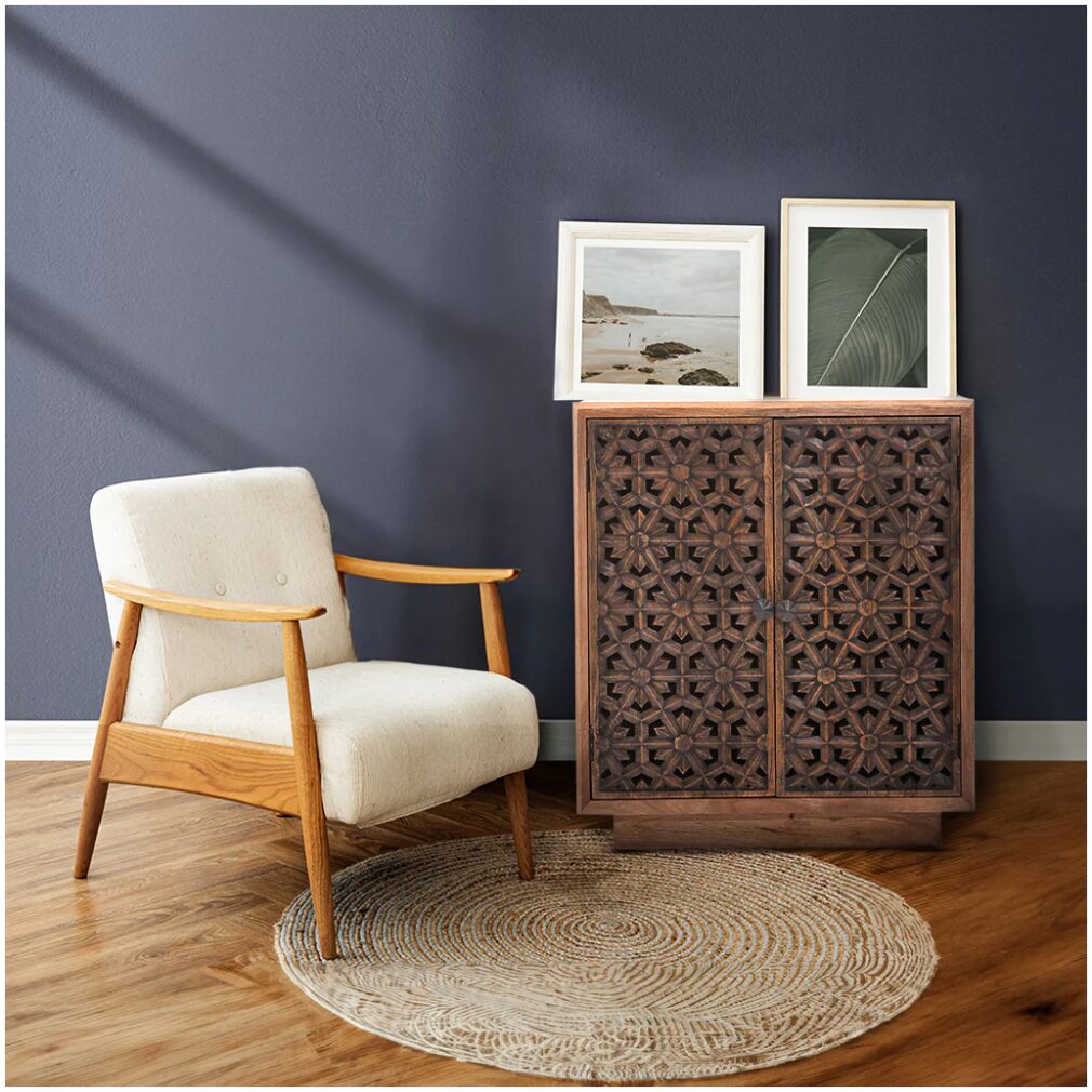 Zaayah Cut Work Two Door Wooden Cabinet