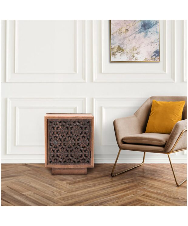 Zaayah Cut Work Wooden Side Table